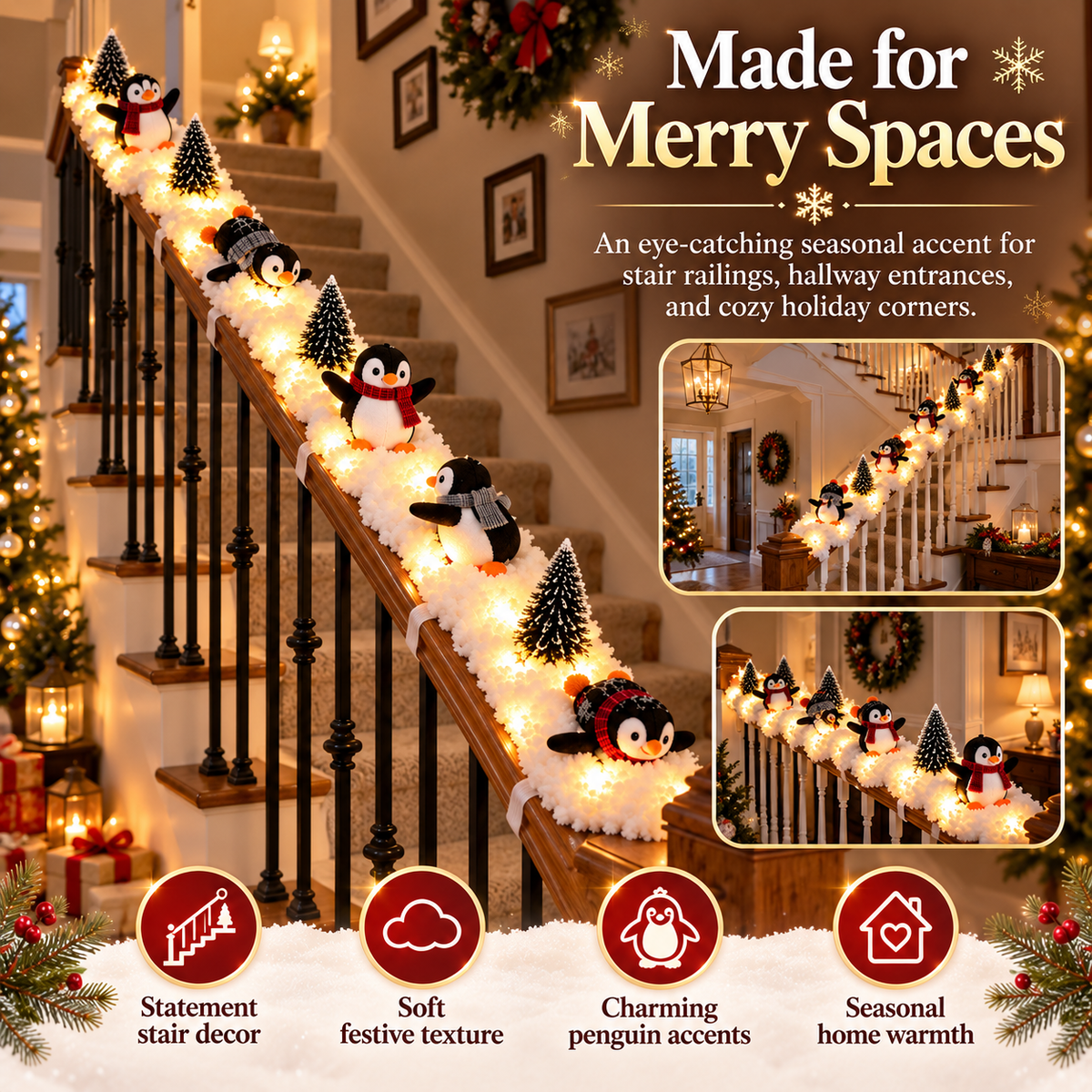 ❄️ SnowGlow™ Penguin Stair Garland – Light-Up Christmas Wonderland Decoration