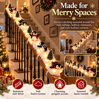 ❄️ SnowGlow™ Penguin Stair Garland – Light-Up Christmas Wonderland Decoration