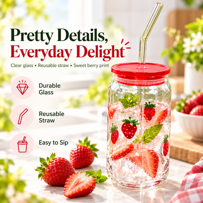 Glass Tumbler with Lid and Straw, Reusable Clear Drinking Cup for Iced Coffee, Juice, Tea, Smoothies & Cold Beverages, Aesthetic Everyday Cup