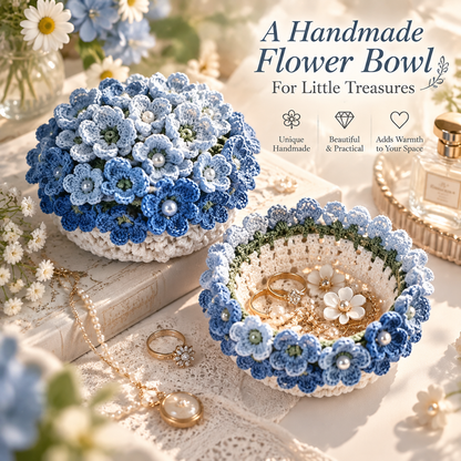 Handmade Crochet Flower Jewelry Bowl with Lid