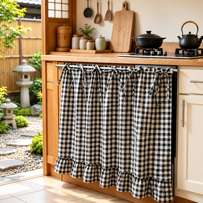 2026 Farmhouse-Style Stove Curtain, Gingham Grid Ruffle-Edge Tier Curtains, Rural Short Window Valance, Home Kitchen Dust Cover, Plaid Floral Window Treatments, Aesthetic House Decor, Unique Room Decor