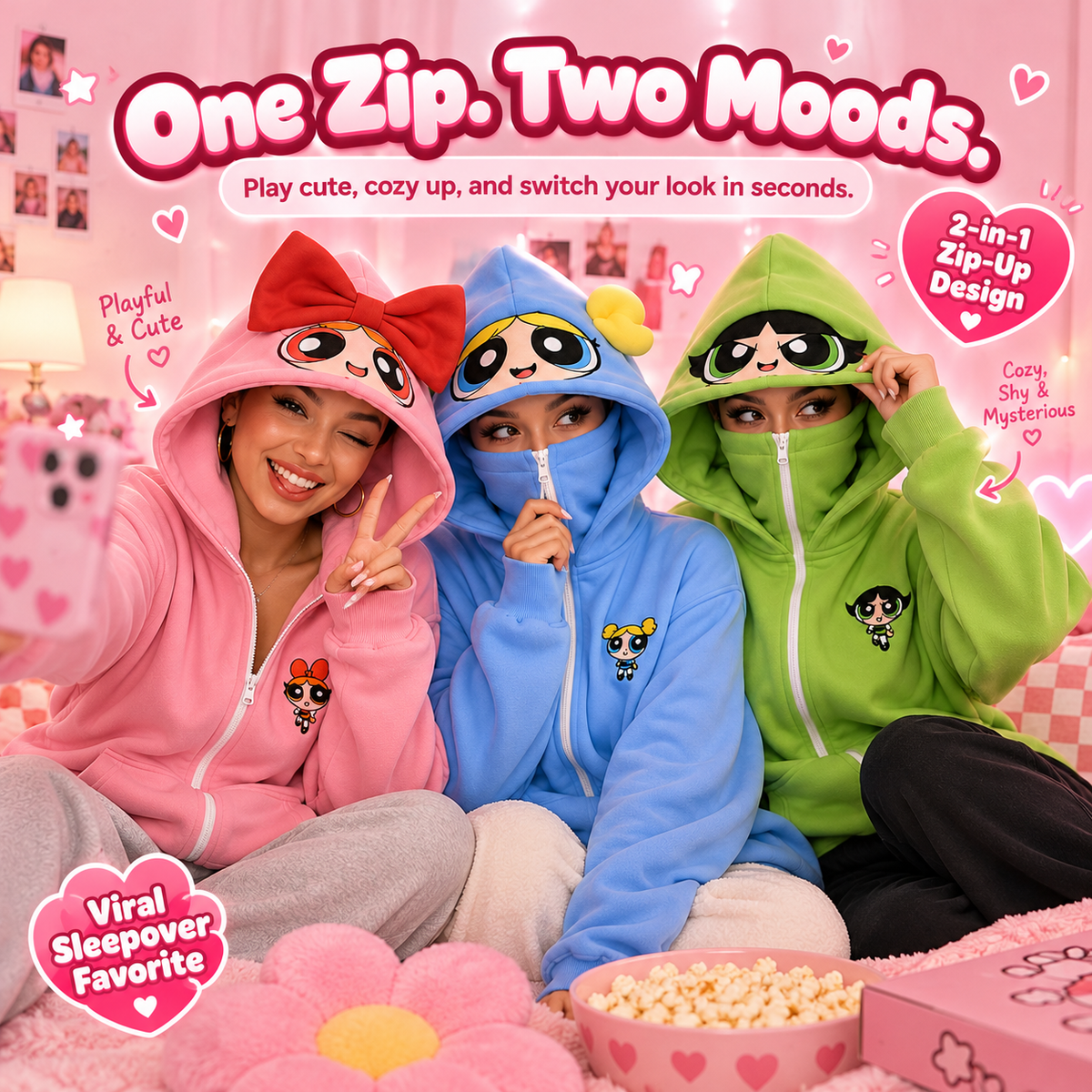The Power Hoodie – 2-in-1 Oversized Character Zip-Up Hoodie