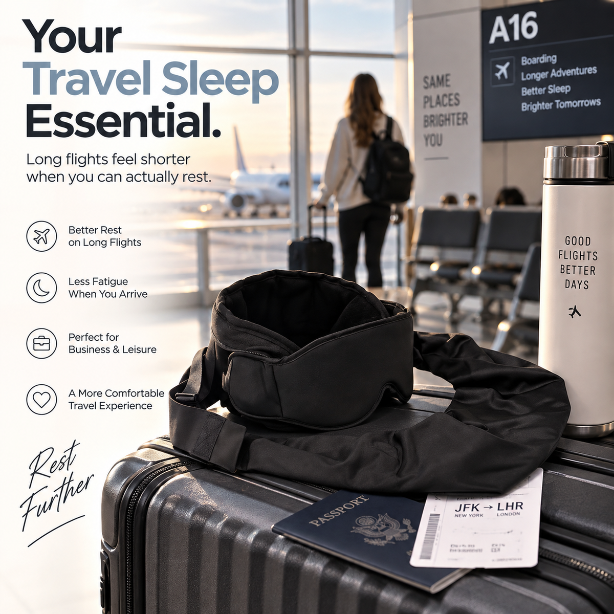Upright Travel Sleep Wrap – Headrest Support Eye Mask for Long Flights