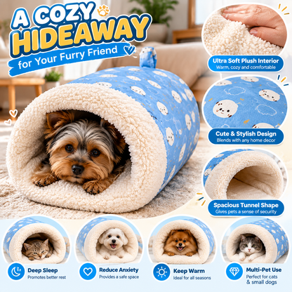 🐾 CozyPaws™ Plush Pet Tunnel Bed – A Snuggly Hideaway