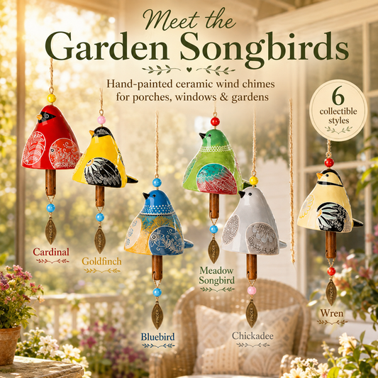 Hand-Painted Resin Bird Wind Chime, Colorful Folk Art Garden Hanging Decor product image