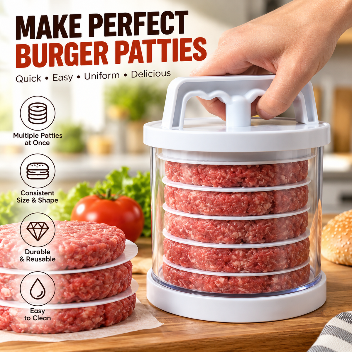 Stacking Burger Press — Shape, Separate & Prep Homemade Patties