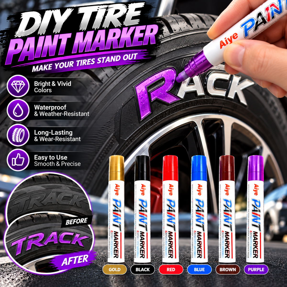 TireGlow™ DIY Tire Paint Markers – 6 Vibrant Colors