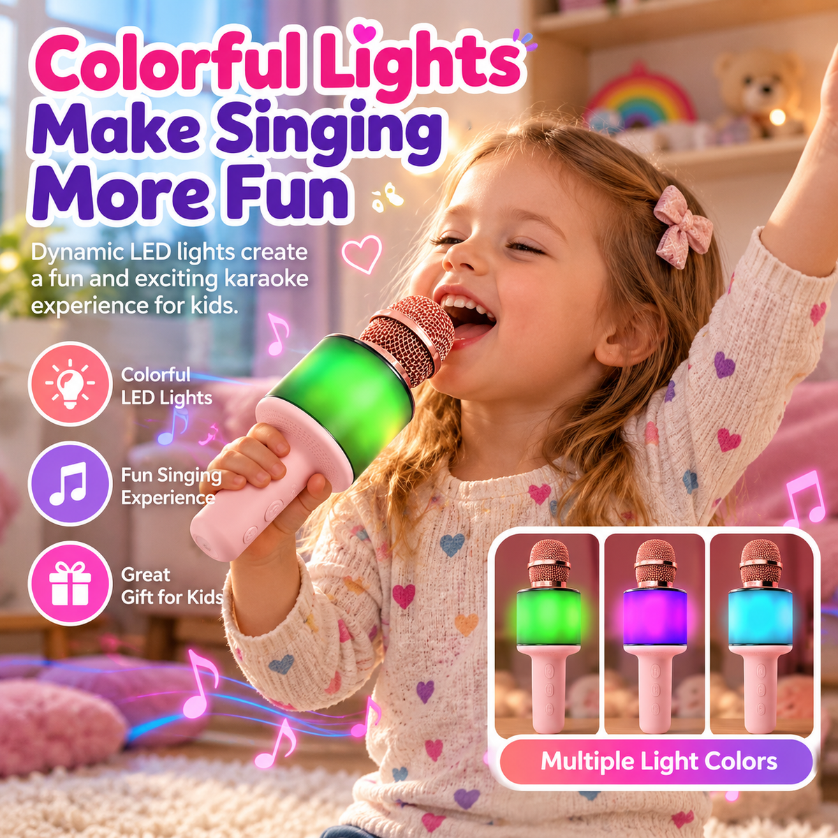 SingGlow™ – Kids Karaoke Microphone with Colorful LED Lights