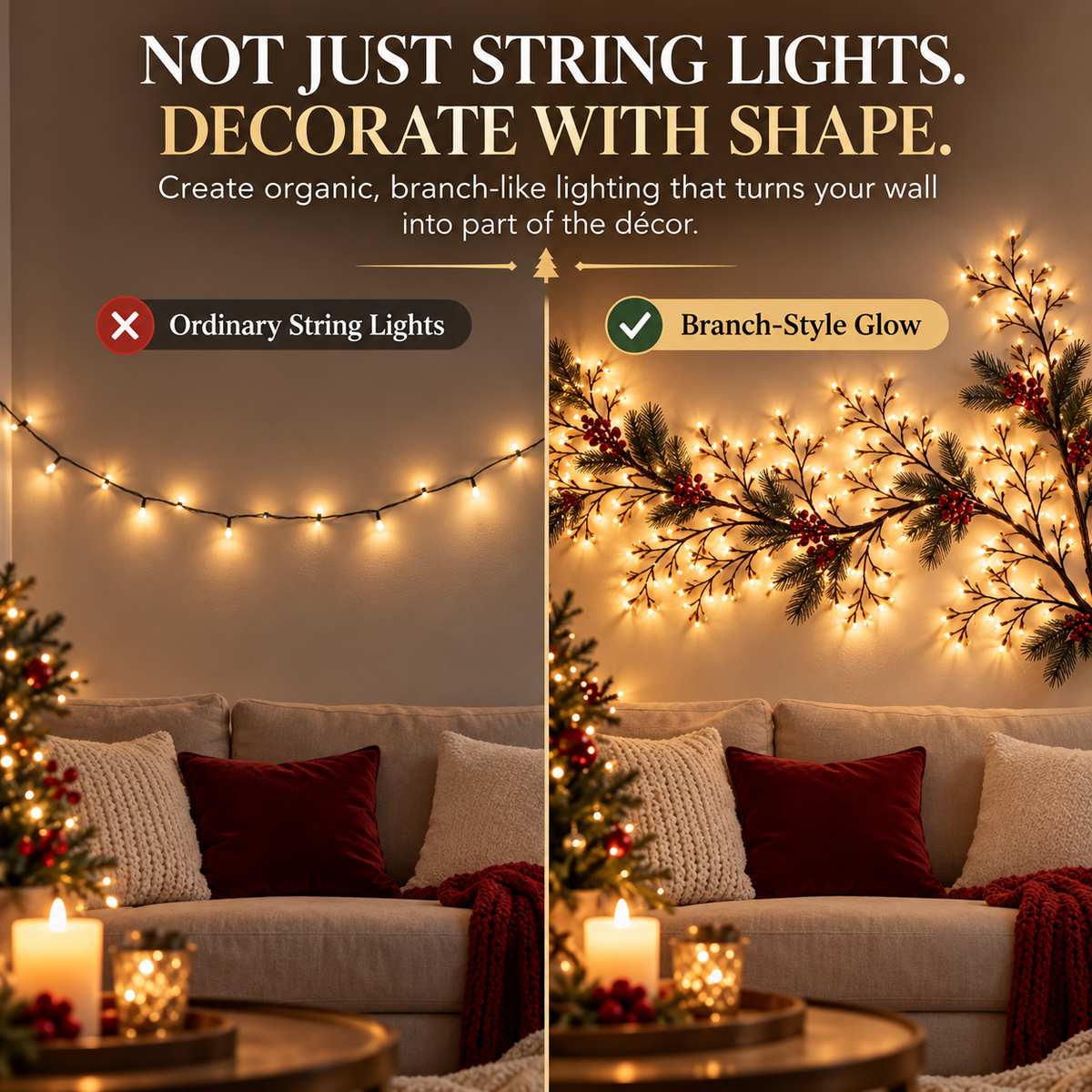 ChristmasGlow™ Flexible Branch-Style Holiday Lights with Remote Control