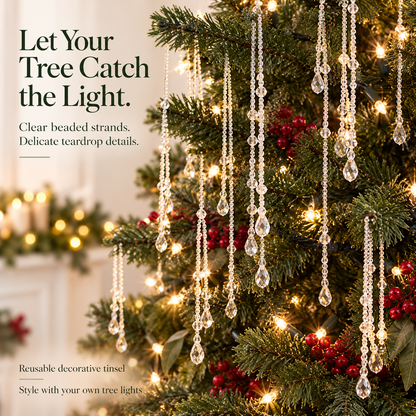 ✨ Reusable Clear Beaded Tinsel – Teardrop Icicle Strands for Christmas Trees