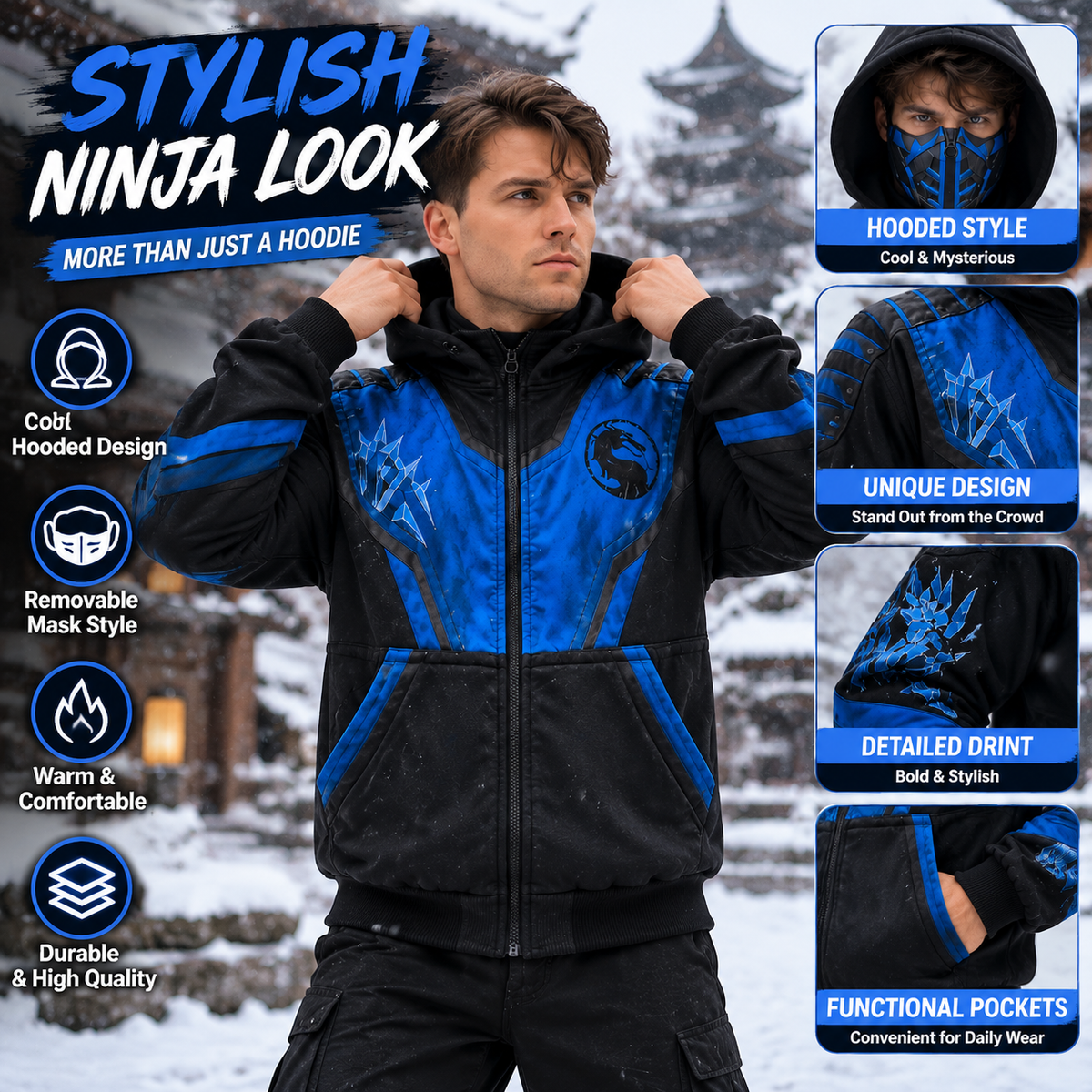 ⚡ Blue Shadow™ Ninja Mask Hoodie – Bold Style, Everyday Comfort