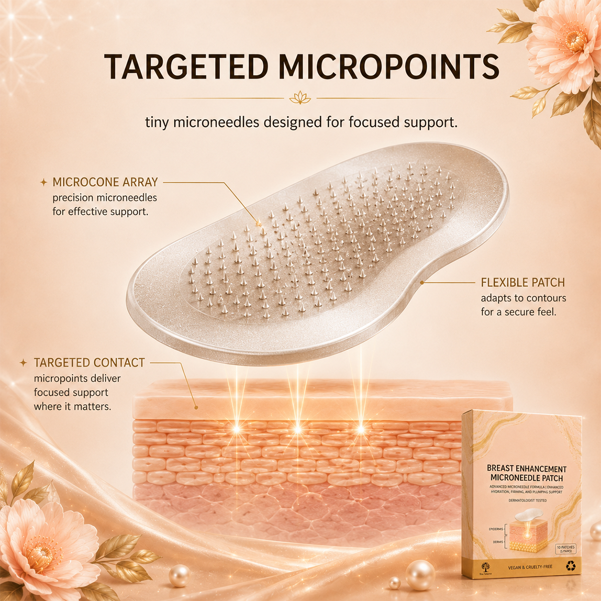 Close-up of targeted microneedle skincare patch micropoints