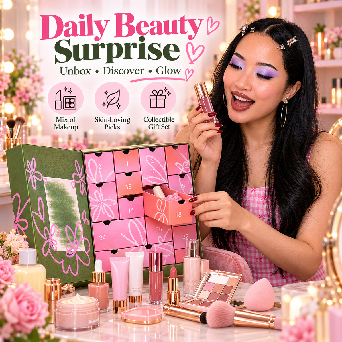 💄 BlushBloom™ Beauty Advent Calendar – Makeup & Skincare Surprise Gift Box