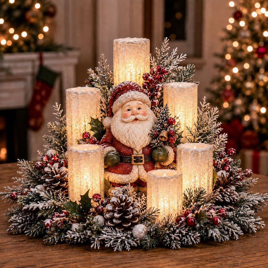 🎄 Lighted Christmas Snowman Centerpiece – Warm LED Candle Glow for Cozy Holiday Decor ✨