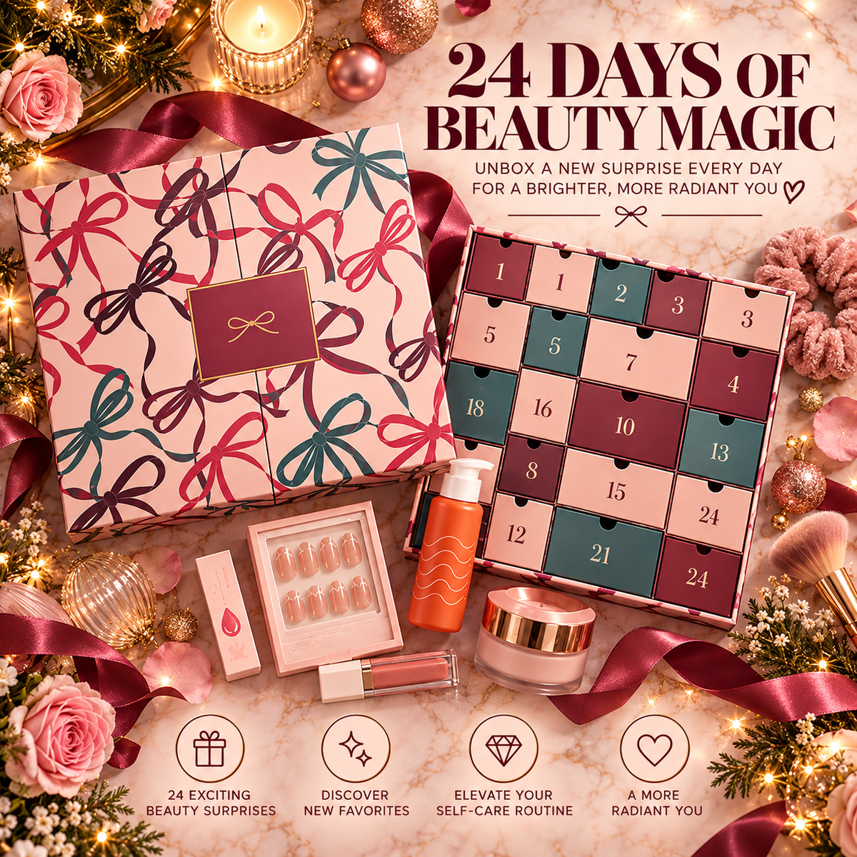 🎁 24-Day Beauty Advent Calendar – Luxury Makeup & Skincare Christmas Gift Set