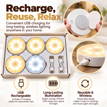 💡 GlowSense™ Rechargeable Motion Sensor Lights – Wireless Stick-On Lights for Stairs, Closets & Hallways