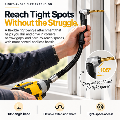 90° Right Angle Drill Adapter™ – Reach Tight Spaces Faster | Flexible Extension Shaft for Effortless Drilling