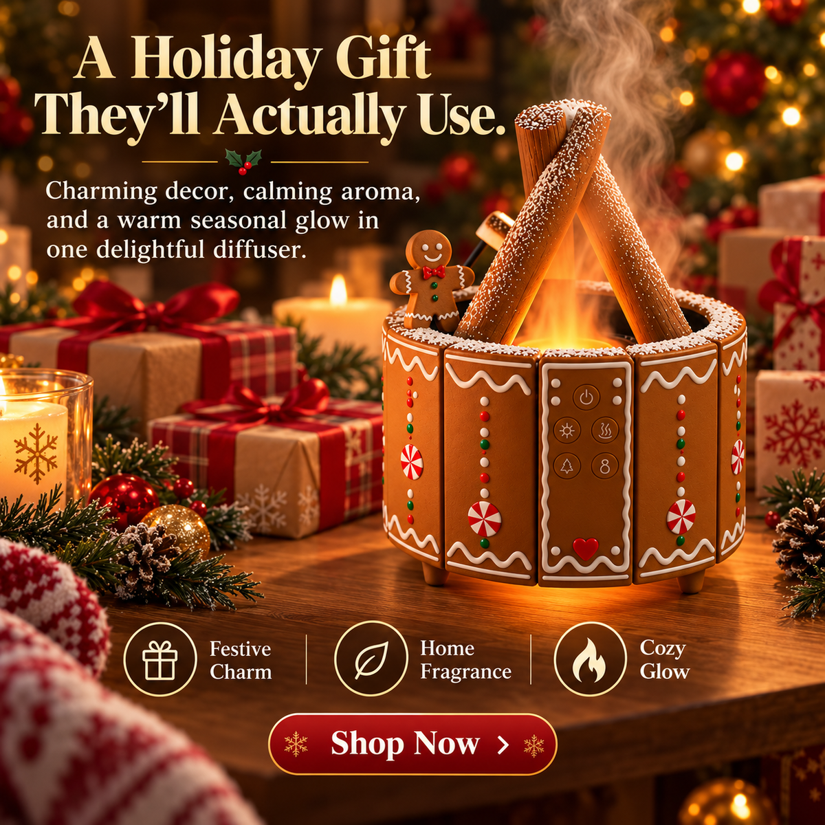 🎄✨ Gingerbread Campfire Diffuser | Cozy Holiday Glow 🔥