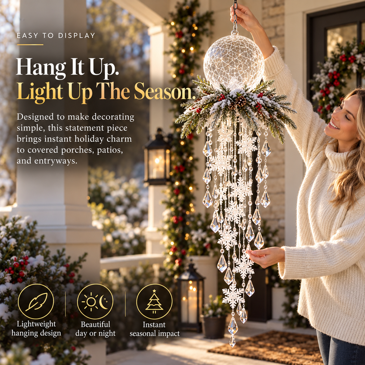 ❄️SnowGlow™ Illuminated Snowflake Hanging Lantern – Winter Entryway Décor