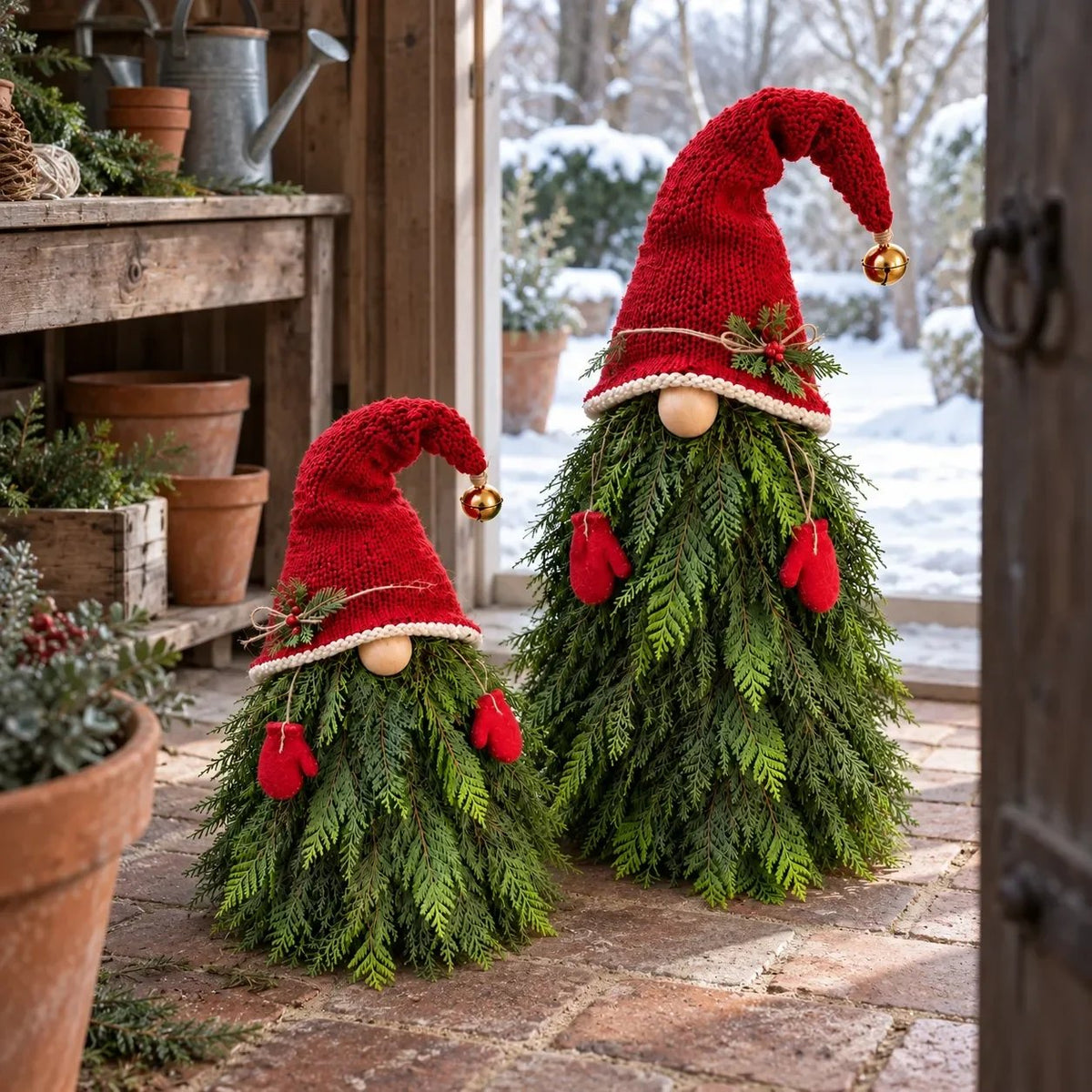 🎄🍄2-Piece Whimsical Winter Gnome Porch Set