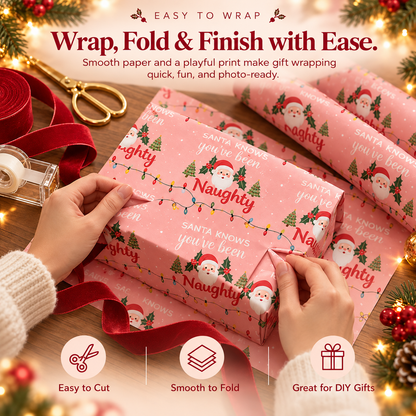 🎅 Pink Christmas Wrapping Paper – Funny Santa Holiday Gift Wrap 🎁