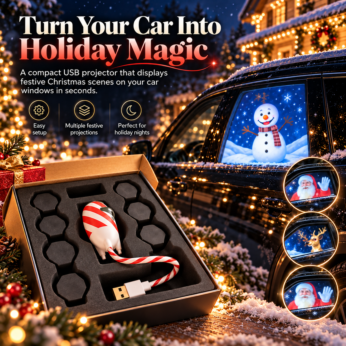 🎄Christmas Magic™ – USB Car Window Holiday Projection Light
