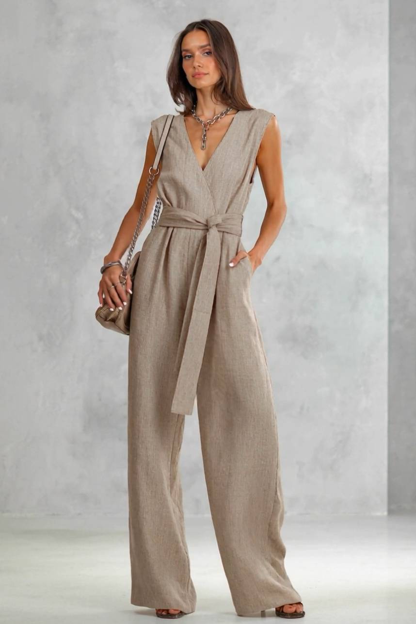 V-Neck Lace-Up Jumpsuit