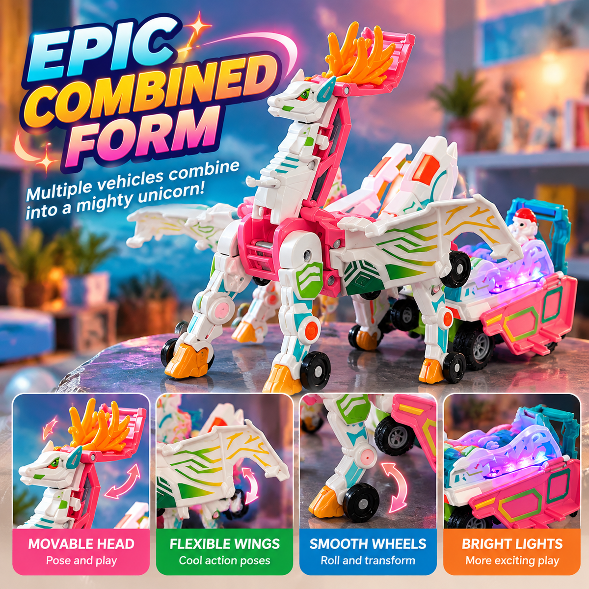 🦄✨ Transforming Unicorn Vehicle Set – Build & Play!