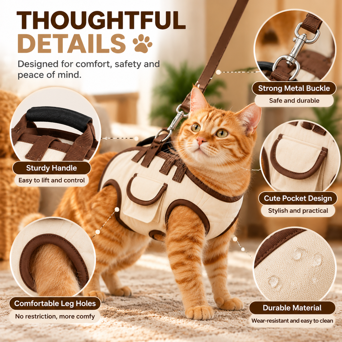 🐾 CozyPaws™ Cat Harness & Leash Set – Adventure Together
