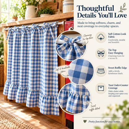 2026 Farmhouse-Style Stove Curtain, Gingham Grid Ruffle-Edge Tier Curtains, Rural Short Window Valance, Home Kitchen Dust Cover, Plaid Floral Window Treatments, Aesthetic House Decor, Unique Room Decor