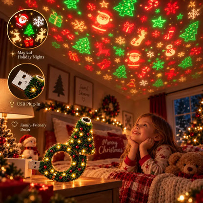 2026 New USB Plug-In Christmas Projector Night Light, 6+ Holiday Pattern Ceiling Lamp, Warm LED Christmas Tree Room Decor for Bedroom, Party & Holiday Gifts