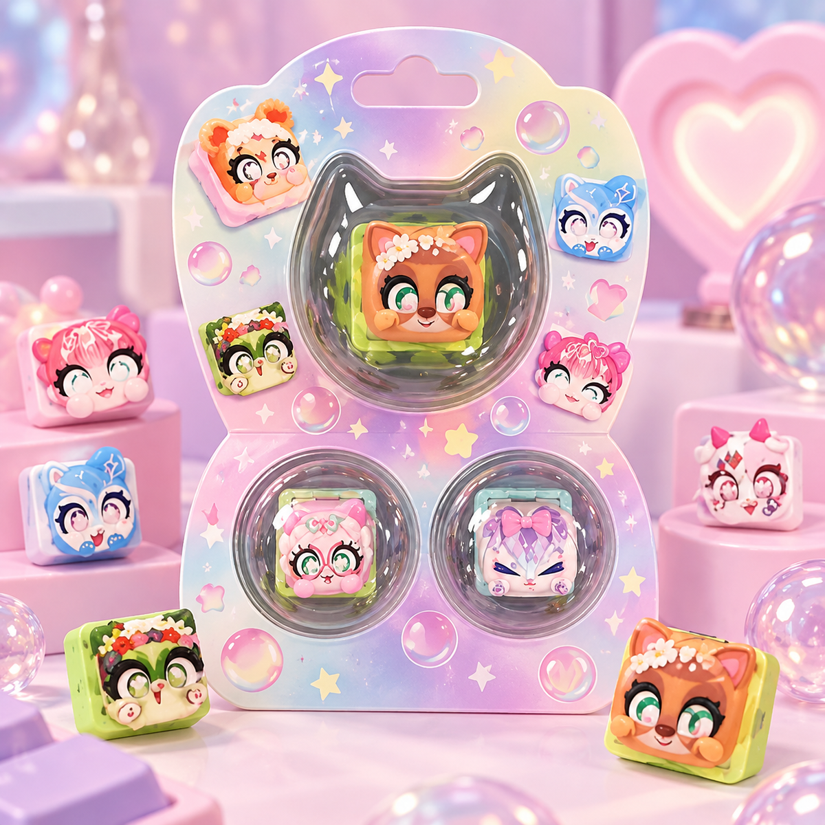Cute Cat Mini Keyboard Toy – Kawaii Animal Keycap Fidget Toy, Adorable Desk Decor & Fun Gift for Kids, Teens and Cat Lovers