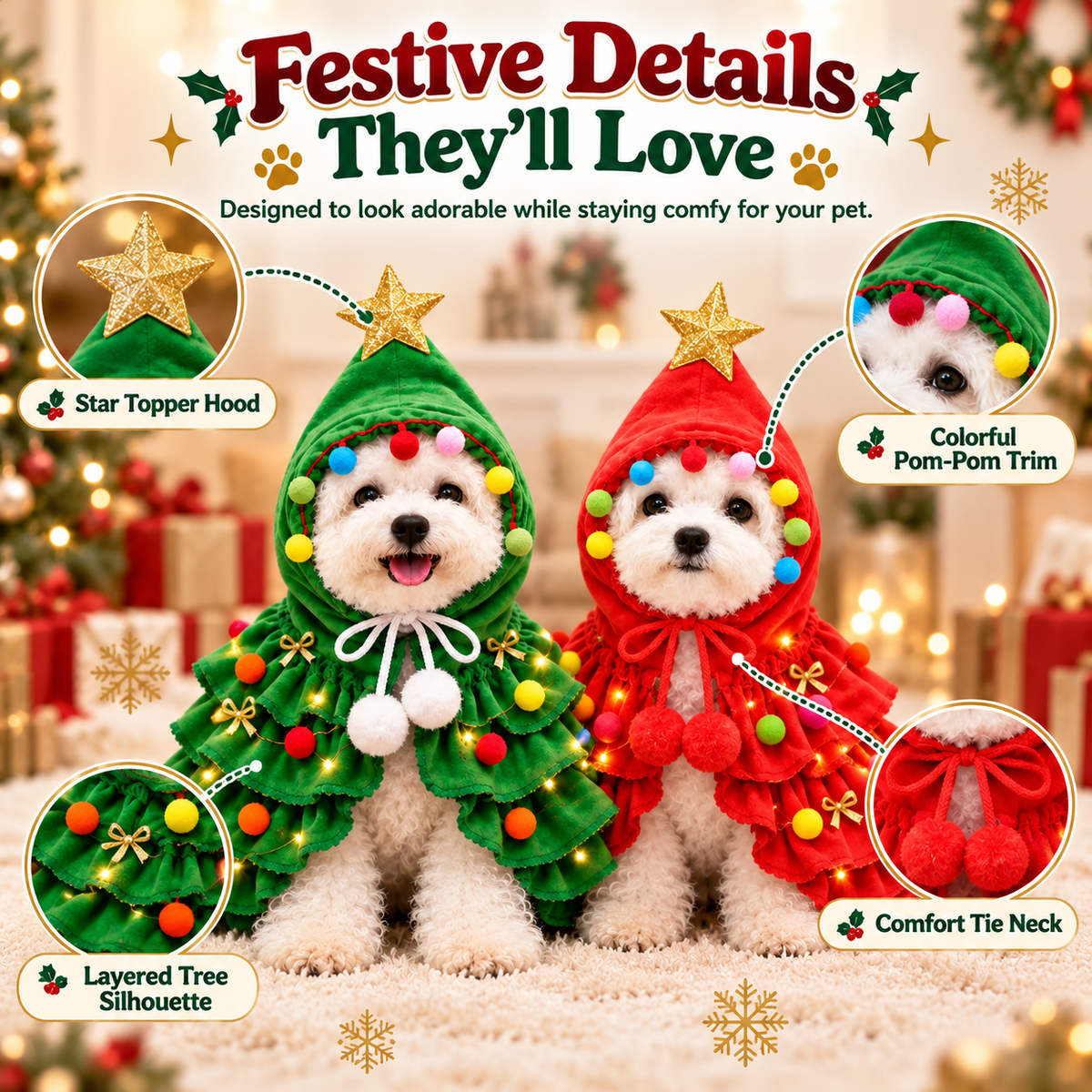 🎄 PawTree™ Christmas Dog Costume – Cozy Holiday Outfit for Festive Photos & Parties