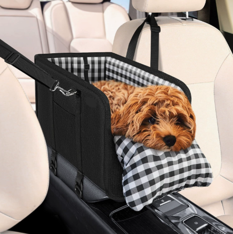 🐶 PawRide™ Center Console Dog Booster Seat – Cozy Elevated Car Seat for Small Dogs