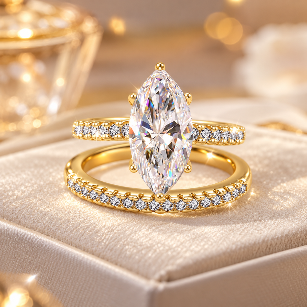💍 Marquise Sparkle Ring Set – Elegant Two-Piece Gold-Tone Statement Jewelry ✨