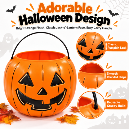 🎃 PumpkinPal™ Halloween Trick-or-Treat Candy Bucket – Classic Reusable Jack-O’-Lantern Basket