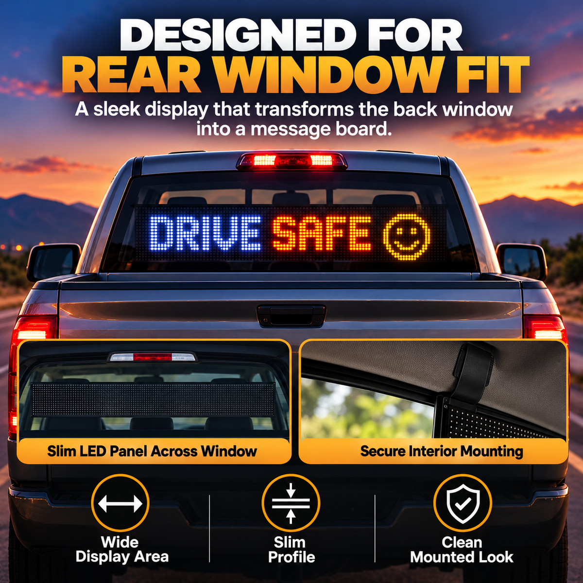🚘 RoadGlow™ LED Rear Window Message Board – Custom Text & Icon Display for Cars & Trucks