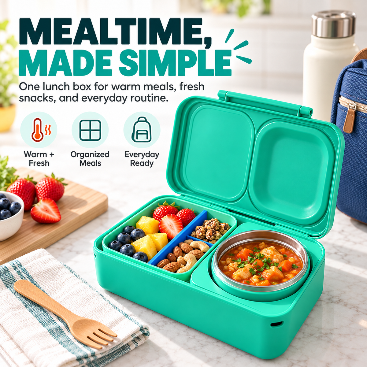 🍱 FreshMate™ Insulated Bento Lunch Box – 2-in-1 Meal & Snack Container