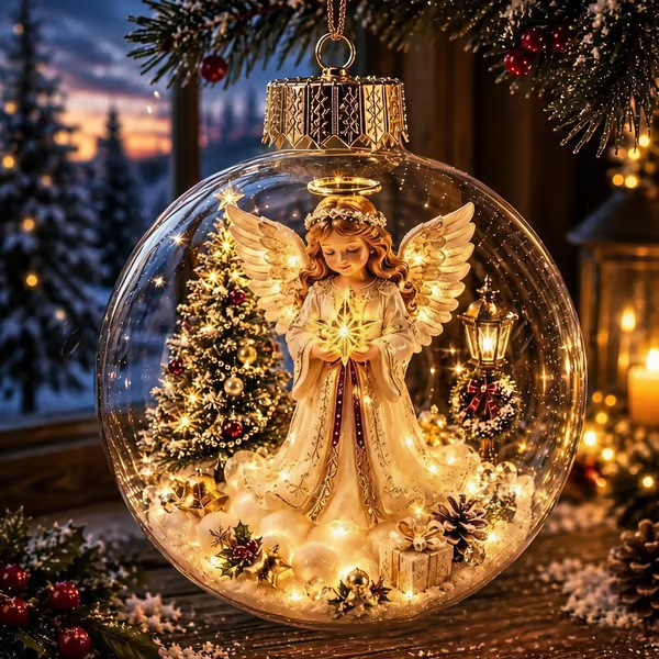 Glowing angel Christmas diorama ornament