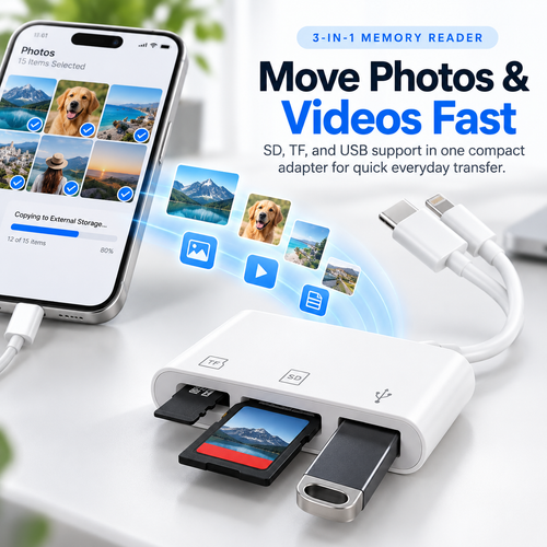 📸 3-in-1 Memory Card Reader – Fast Photo & Video Transfer ⚡