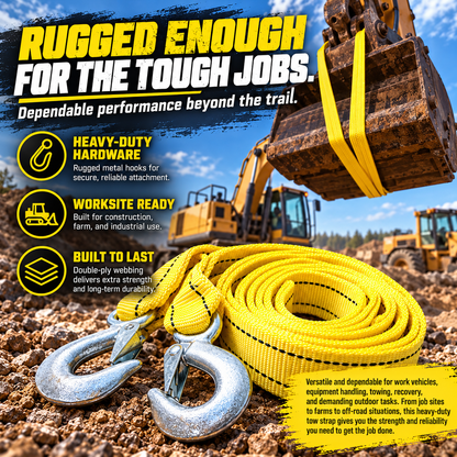 🛻 TowGuard™ Heavy-Duty Recovery Strap – Reinforced Tow Strap with Hooks for Trucks, SUVs & Off-Road Vehicles