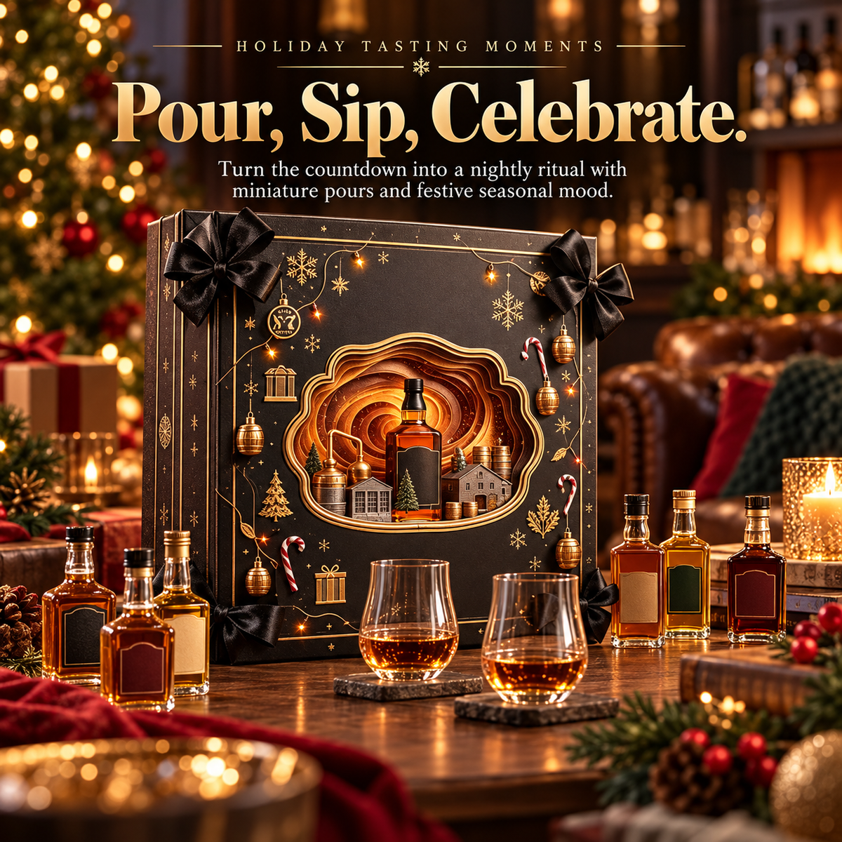 24-Day Whiskey Advent Calendar 2026, Premium Holiday Countdown Gift Box with Collectible Mini Bottles, Festive Christmas Whiskey Gift for Men, Dads, Husbands & Whiskey Lovers