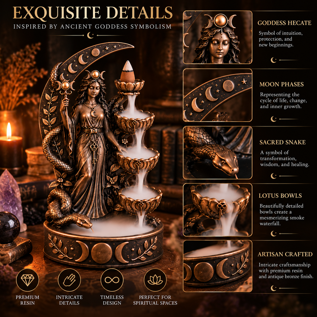 Hecate™ Backflow Incense Burner – Mystical Goddess Smoke Waterfall