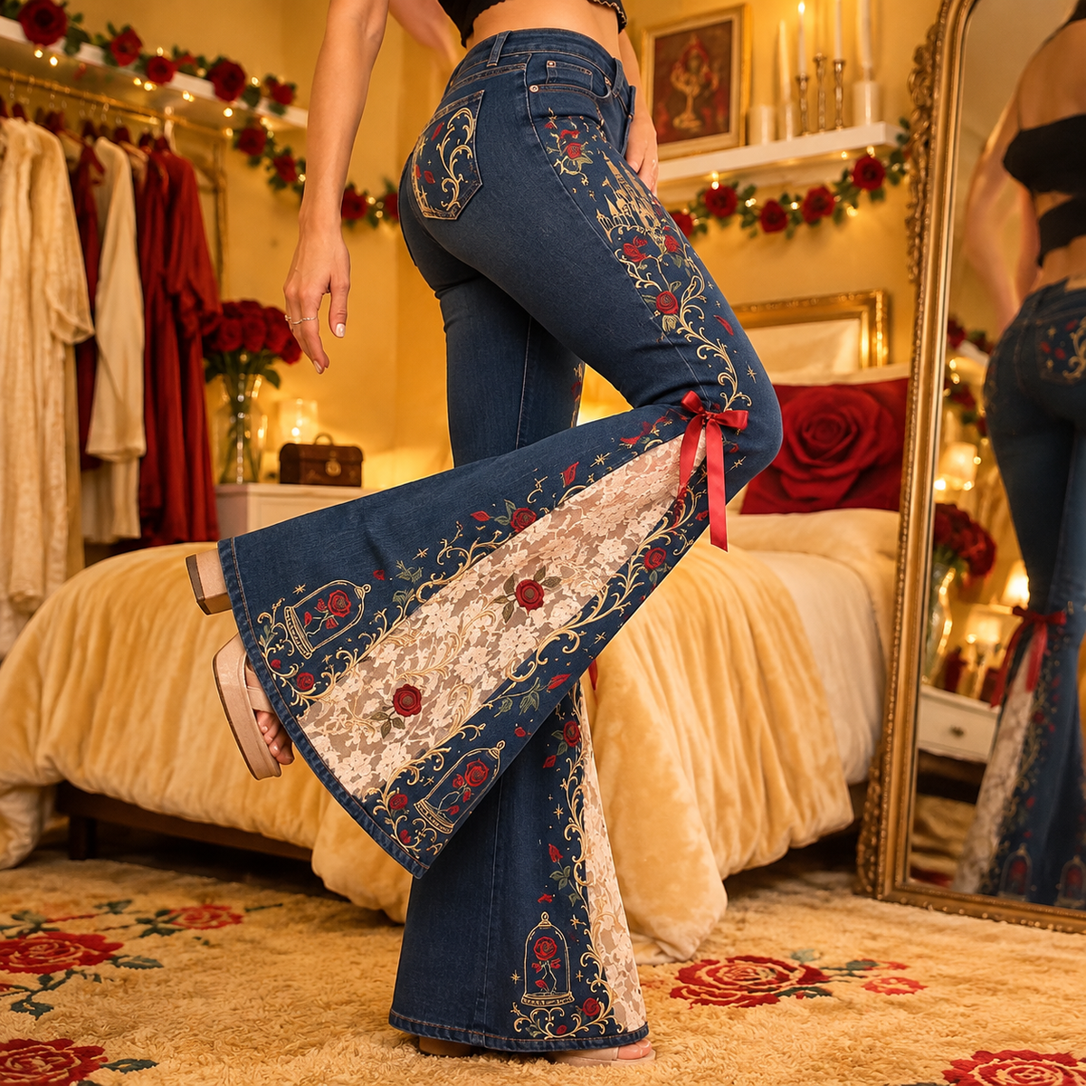 Enchanted Rose™ Embroidered Lace Flare Jeans
