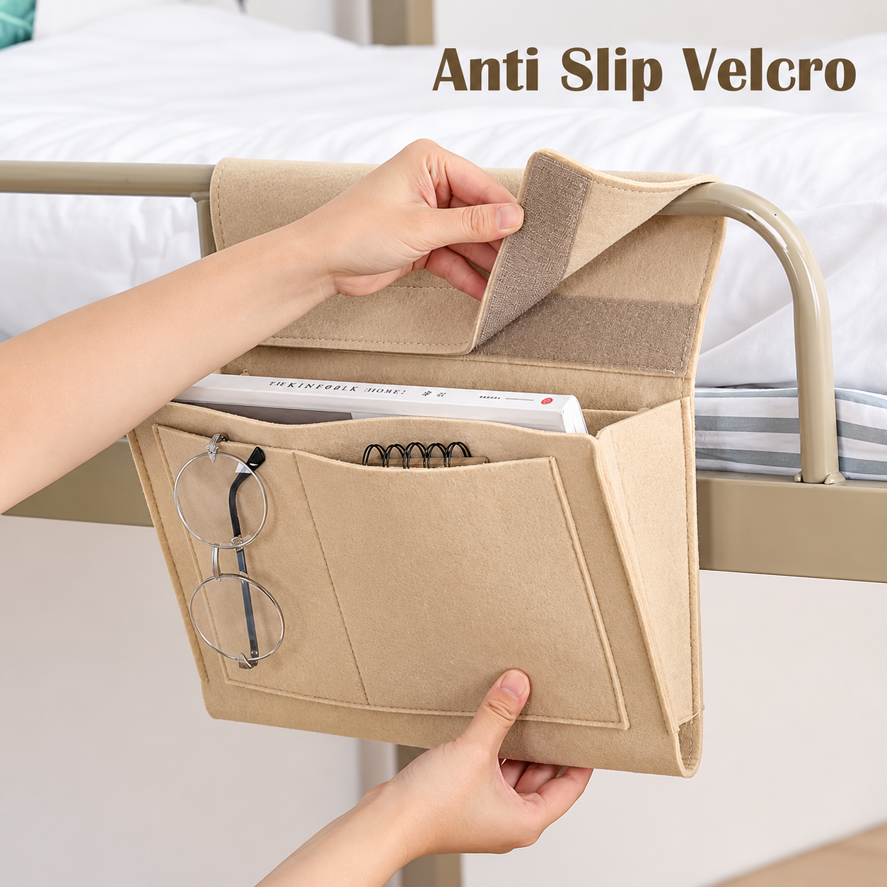 BedEase™ Hanging Bedside Organizer – Multi-Pocket Bed Caddy for Phone, Books & Nighttime Essentials