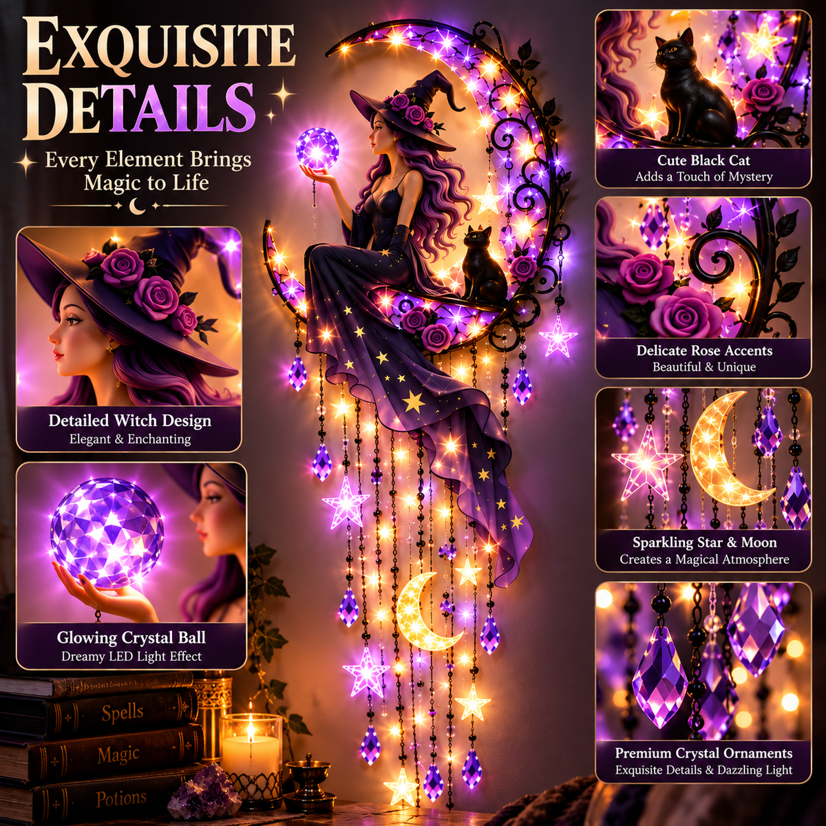 🌙 Enchanted Witch Moon LED Wall Decor ✨