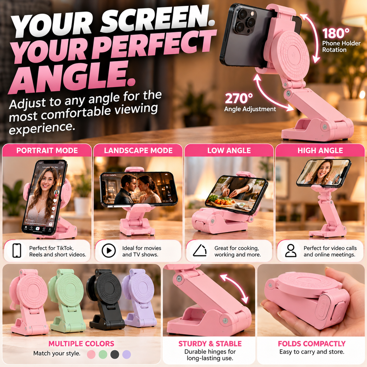 Foldable Remote Control Phone Stand – Hands-Free Adjustable Phone Holder for Bed, Desk & Travel