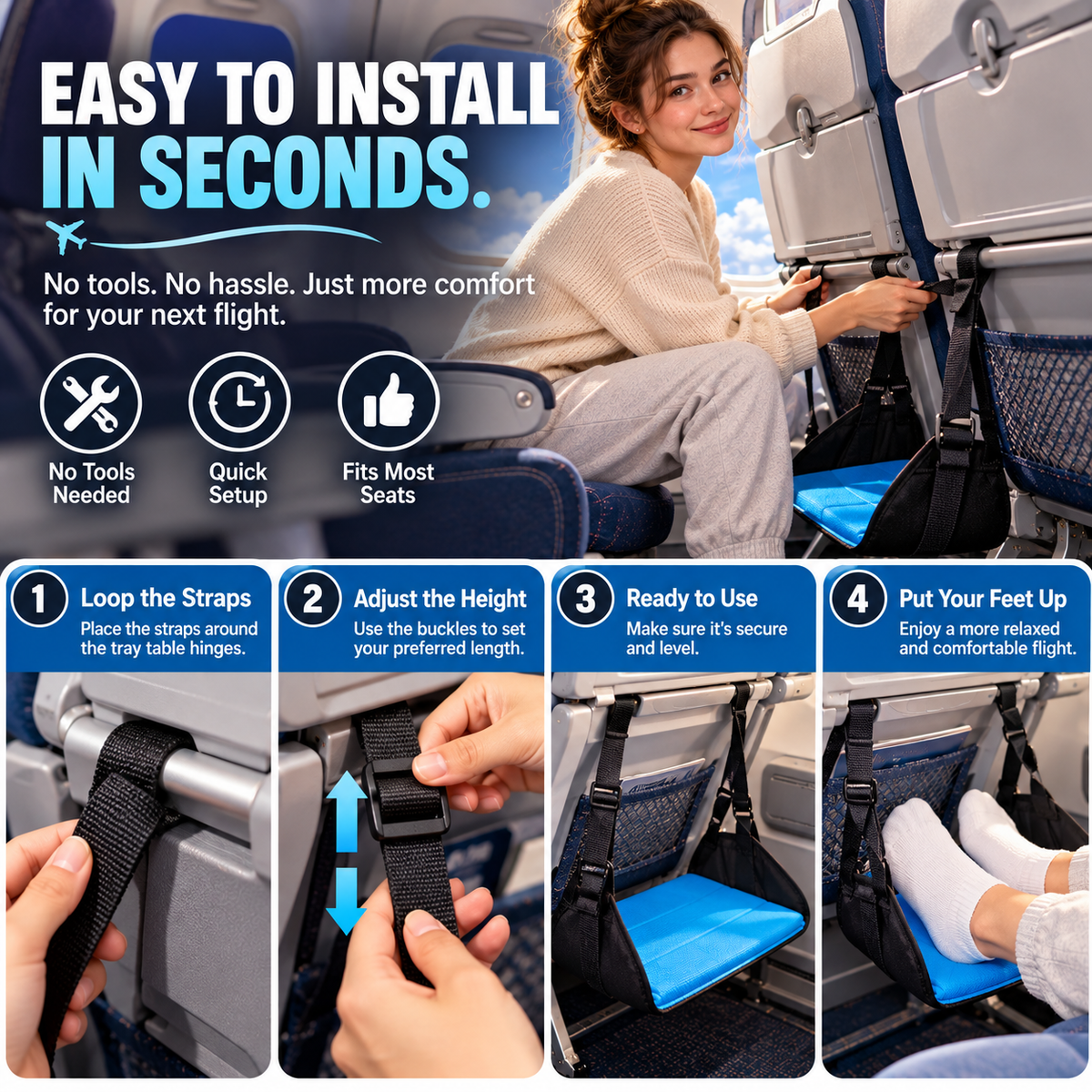 FlyEase™ Adjustable Airplane Footrest