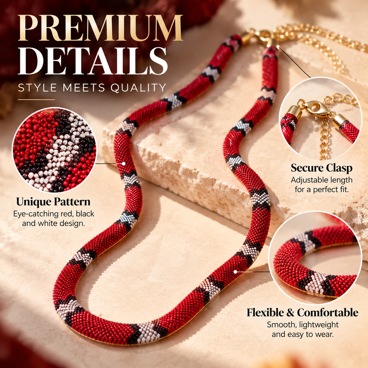 🐍 Crimson Snake-Style Statement Necklace – Bold & Unique Everyday Jewelry