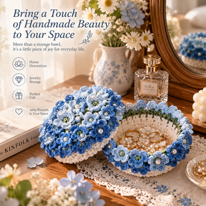 Handmade Crochet Flower Jewelry Bowl with Lid